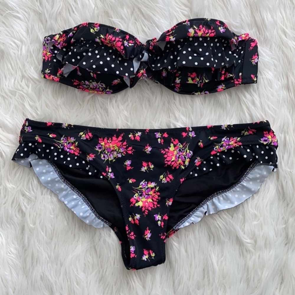 Victoria’s Secret | Floral & Polka Dot Print Bandeau Bikini Set‎